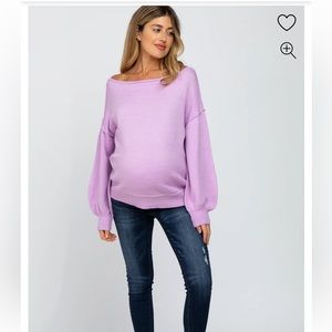 Lavender bubble sleeve off the shoulder maternity sweater